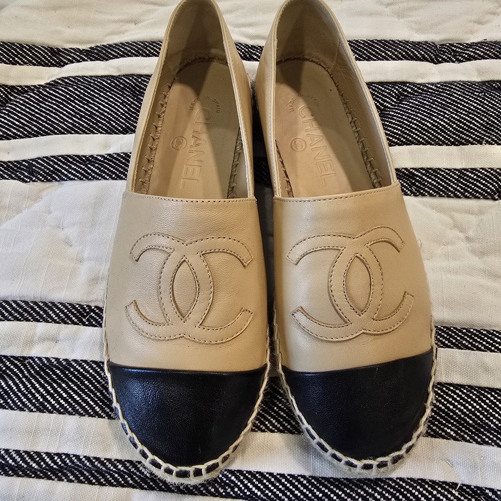 Chanel Beige and Black Espadrilles, 36, Like New